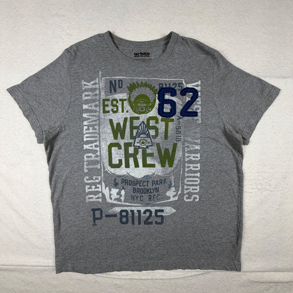 Urban Pipeline Mens XL Gray West Crew Graphic T-Shirt Brooklyn FUVT311182